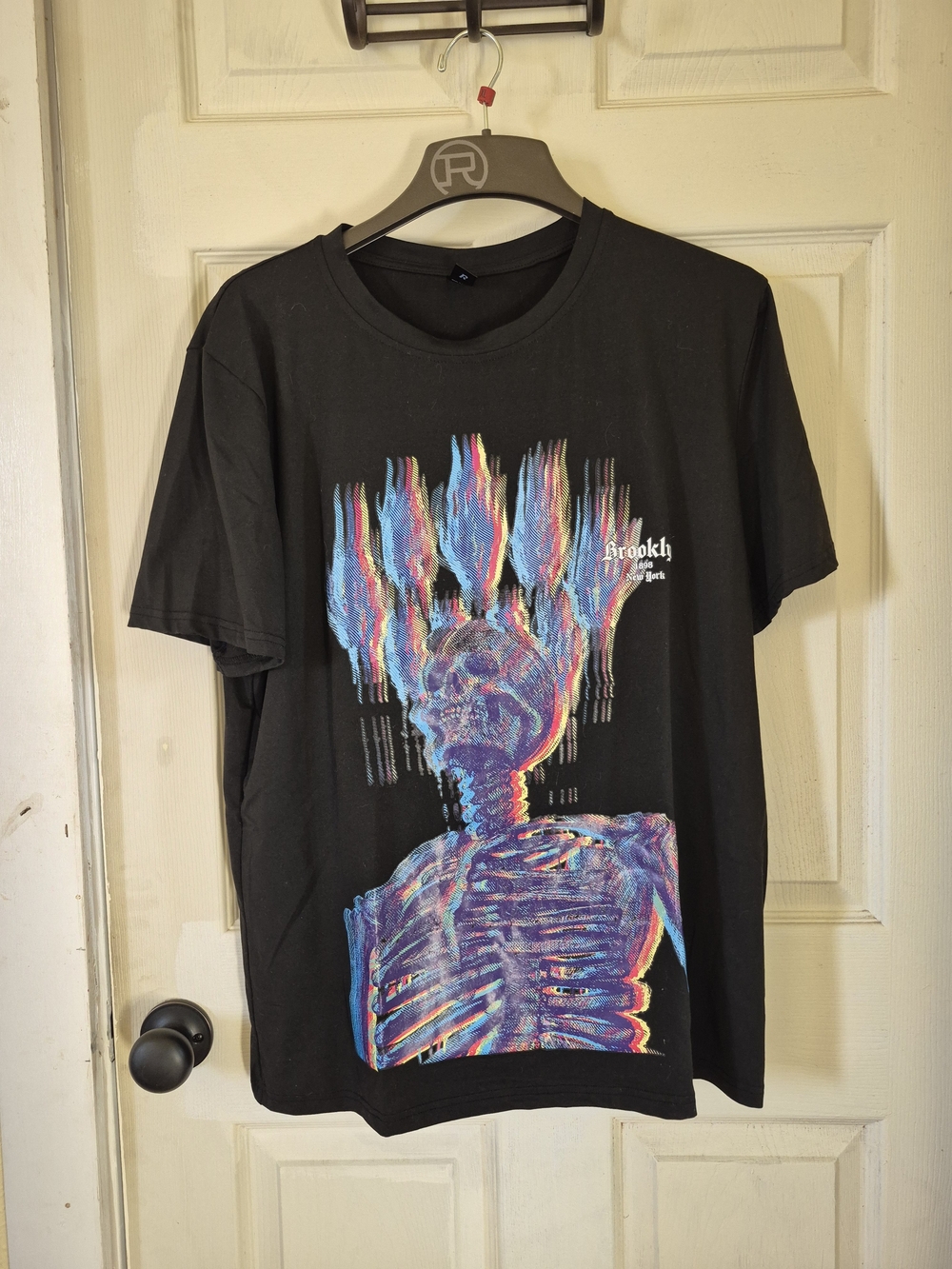 ROMWE Black Short Sleeve Tee with Multicolor Skeletal Flame Graphic